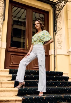 Bluza Augusta galbena cu imprimeuri albastre imagine