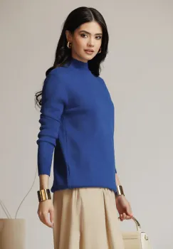 Bluza casual din tricot albastra cu guler imagine