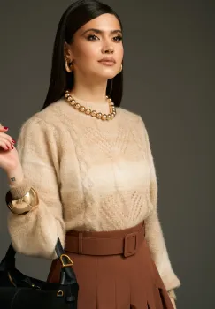 Bluza casual din tricot bej in degrade imagine