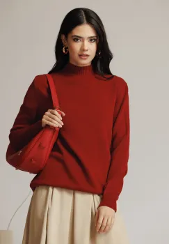 Bluza casual din tricot bordo cu guler imagine