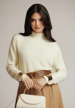 Bluza casual din tricot ivory cu guler imagine