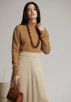 Bluza casual din tricot maro cu guler imagine