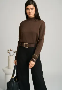 Bluza casual din tricot maro inchis cu guler imagine