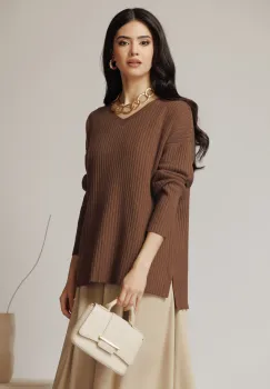 Bluza casual din tricot maro oversize imagine