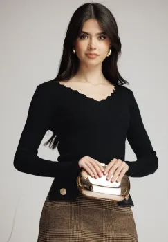 Bluza casual din tricot neagra cu decolteu zig-zag imagine