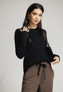 Bluza casual din tricot neagra cu franjuri imagine