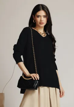 Bluza casual din tricot neagra oversize imagine