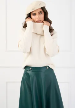 Bluza casual din tricot reiat ivory cu guler maxi imagine