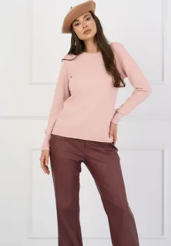 Bluza casual din tricot roz cu decolteu rotund imagine