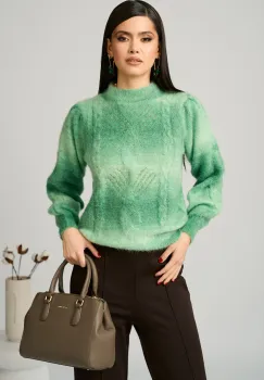 Bluza casual din tricot verde in degrade imagine