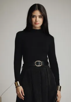 Bluza casual din viscoza neagra cu guler incretit imagine