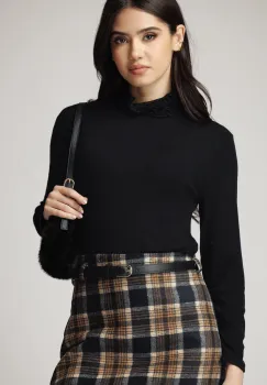 Bluza casual din viscoza neagra cu guler incretit imagine