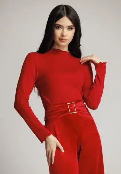 Bluza casual din viscoza rosie cu guler incretit imagine