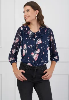 Bluza Daria bleumarin cu imprimeuri florale roz imagine