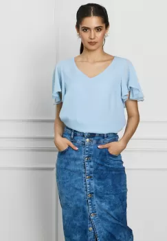Bluza Delia bleu cu volane la maneci imagine