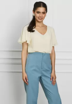 Bluza Delia ivory cu volane la maneci imagine
