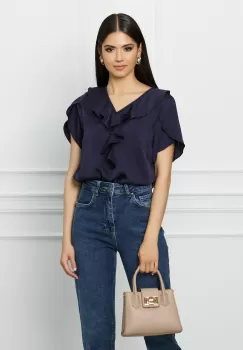 Bluza Diana bleumarin cu volan la bust imagine