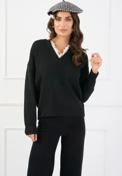 Bluza din tricot neagra cu guler din dantela imagine