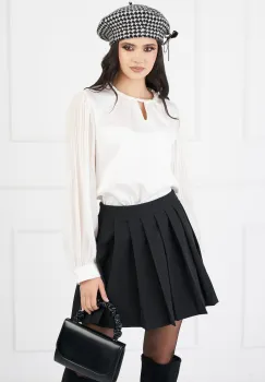 Bluza Dori alba din satin cu maneci din voal plisat imagine