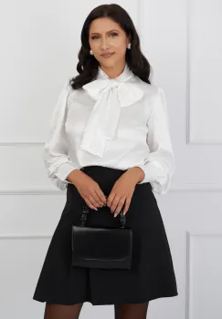 Bluza DY Fashion alba cu strasuri si guler tip esarfa imagine