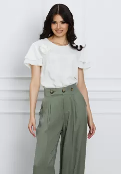 Bluza DY Fashion alba cu trandafir si volane la maneci imagine