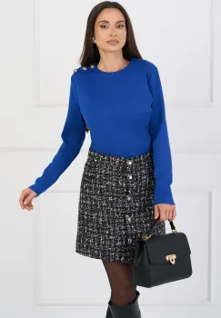Bluza DY Fashion casual din jerse albastra cu nasturi pe umar imagine
