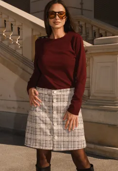 Bluza DY Fashion casual din jerse burgundy cu nasturi pe umar imagine