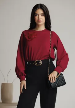 Bluza DY Fashion casual din jerse magenta cu floare din organza imagine