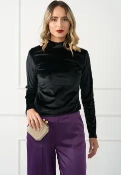 Bluza DY Fashion eleganta din catifea neagra cu nasturi pe umar imagine