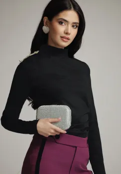 Bluza DY Fashion eleganta din lycra neagra cu fronseu si aplicatie pe umar imagine