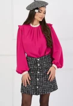 Bluza DY Fashion eleganta din voal fucsia cu dantela la guler si mansete imagine