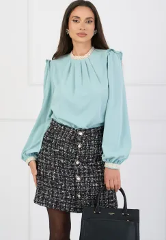 Bluza DY Fashion eleganta din voal verde mint cu dantela la guler si mansete imagine