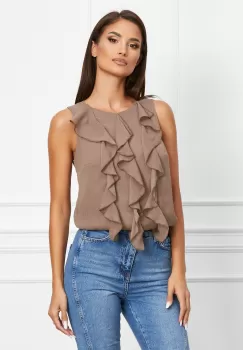 Bluza Dy Fashion maro cu volanase pe bust imagine