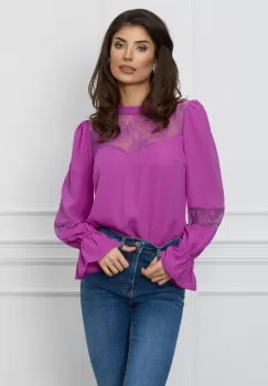 Bluza Dy Fashion mov cu insertii din dantela imagine
