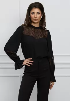 Bluza Dy Fashion neagra cu insertii din dantela imagine