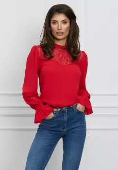 Bluza Dy Fashion rosie cu insertii din dantela imagine