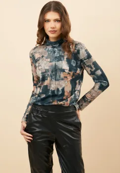Bluza DY Fashion verde cu imprimeuri din tricot cu guler imagine