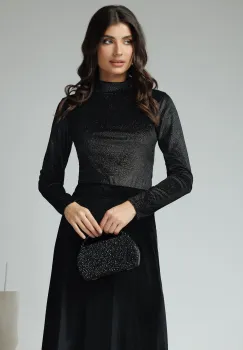Bluza eleganta din catifea negra cu glitter argintiu imagine