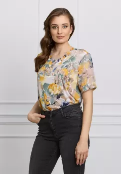 Bluza Feli vernil cu imprimeuri galbene si maneci scurte imagine