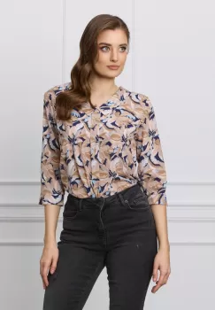 Bluza Gianina maro cu imprimeuri bleumarin imagine