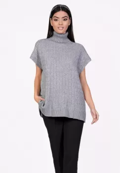 Bluza Iarina gri fara maneci cu model in relief imagine
