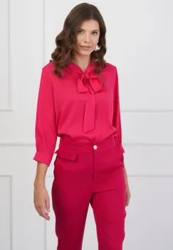 Bluza Ioana fucsia cu funda la guler imagine