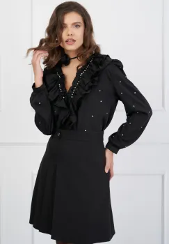 Bluza Ivona neagra cu strasuri si accesoriu floral imagine