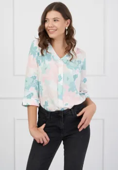 Bluza Ivonne alba cu imprimeu verde mint si roz imagine