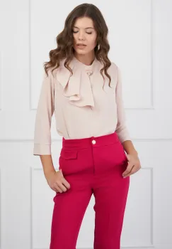 Bluza Jasmine bej cu volan si brosa imagine