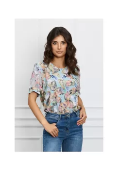 Bluza Kara bleu cu imprimeu floral pixelat imagine