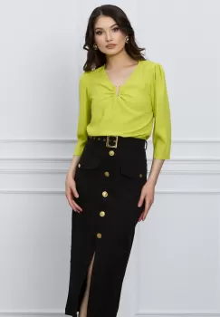 Bluza LaDonna lime cu aplicatie si decupaj la decolteu imagine