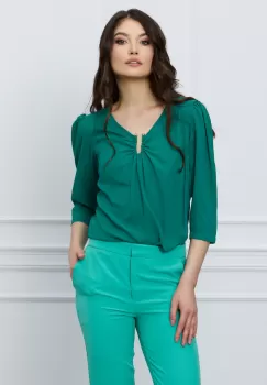 Bluza LaDonna verde cu aplicatie si decupaj la decolteu imagine