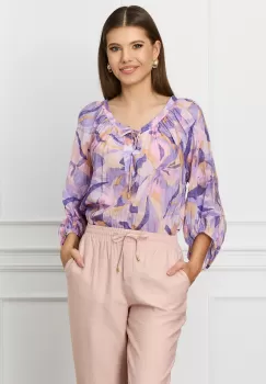 Bluza Lorina lila cu snur la decolteu imagine