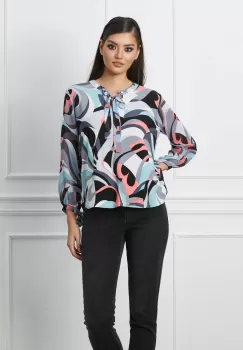 Bluza Manuela gri cu imprimeu bleu si corai imagine
